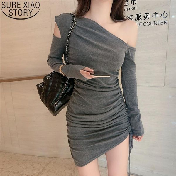 

strapless bottoming dress female autumn winter 2021 new black gray temperament long sleeve mini off-shoulder dresses 12566