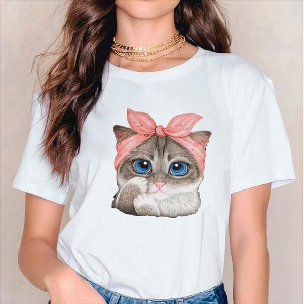

women female tee cartoon summer autumn cat animal 90s casual fashion print lady t shirts womens graphic t shirt shirt, White