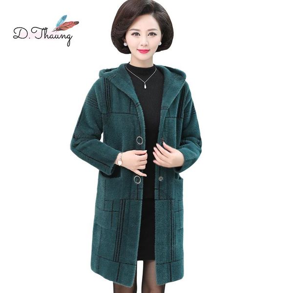 

winter women outerwear 2020 new mid-long noble female woolen coat middle-aged outside cardigan hooded ladies woolen coat cw009, Black