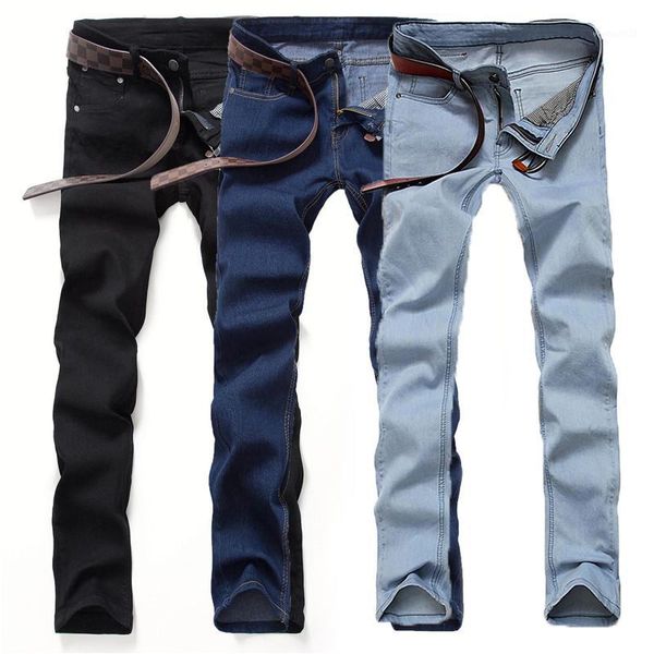 

men's jeans autumn mens black men korean slim pants feet tide adolescent male casual long solid color big yards trousers1, Blue