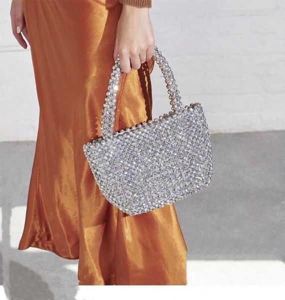 

telastar] жемчужины из бисера сумка акрилового сумка chic party bucket кристалл weave женщины сумочка серебро 2020 летних