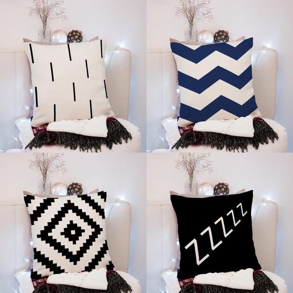 

геометрическая подушка для подушки черно-белый полиэстер бросить подушку полосатая пунктирная сетка треугольный геометрический арт cushi jll