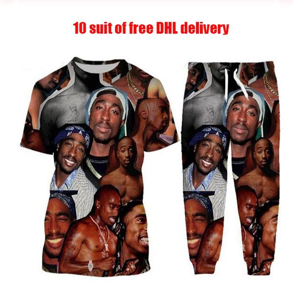 

new fashion women/mens 2pac tupac funny 3d print t-shirt + jogger pants casusal tracksuit sets df9, White;black