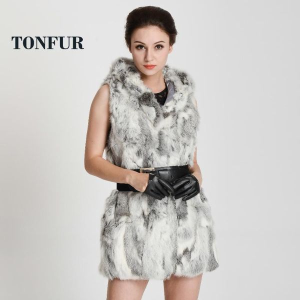 

women's fur & faux genuine vest with hooded waistcoats winter jacket hp272b, Black