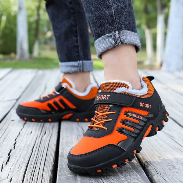 

boys leather winter warm running thick sole non-slip kids sneakers children outdoor shoes child boy snow shoe, Black