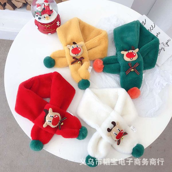 

cartoon warm christmas scarf children's baby plush thickened winter lovely boys and girls windproof neck cover gtu2, Red;brown