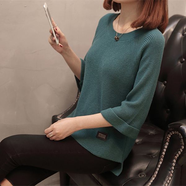 

early autumn new korean women's wear 2019 loose fashion middle sleeve sweater thin knitting bottoms fashionable, White;black