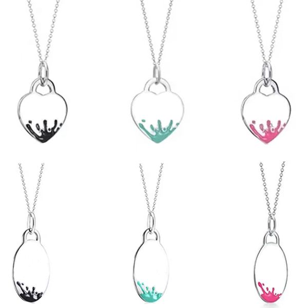 

new style 925 silver heart charm necklace&pendant splashed flower luxury brand design chain necklace charm women wedding jewelry t love blue