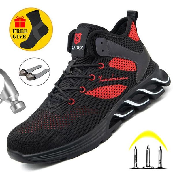 

autumn winter shoes men boots steel toe shoes work boots puncture-proof safety men work sneakers lightweight male, Black