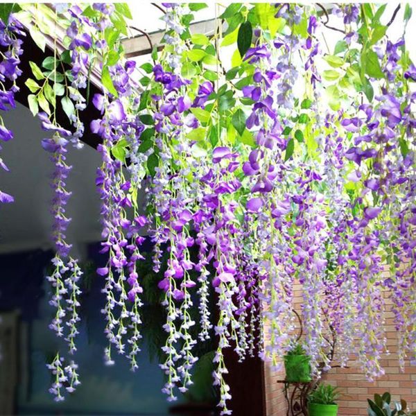 

decorative flowers & wreaths 12pcs/lot wedding decoration artificial silk wisteria flower plant vines hanging rattan fake bride garland for