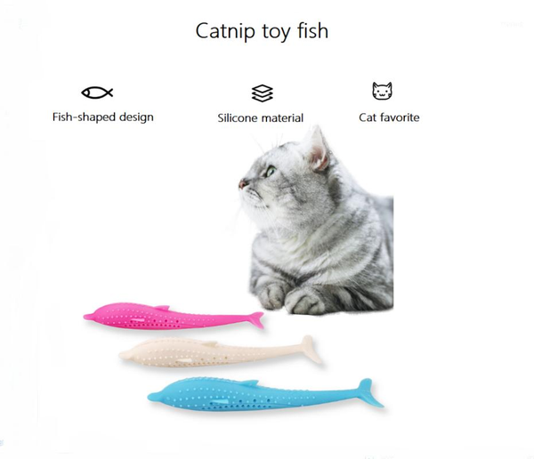 

catnip cat toy,silicone fish dolphin shape cat teether toy,interactive chewings toys(blue/pink/white)1