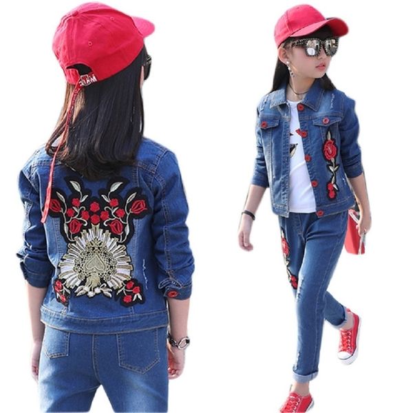 

children clothing set for boys girls outfits denim jacket + jeans 2pcs spring autumn costume teenage kids suit for 4-14 years y200325, White