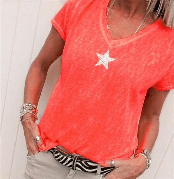 

women tees female star short sleeve v neck summer beboho cotton casual feminino ladies t shirts plus size, White