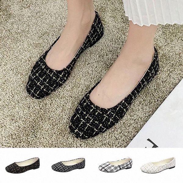 

plus size 35-43 woman loafers square toe slip on flat shoes women flats plaid shallow shoes dress zapatos mujer 4243 #he1a, Black