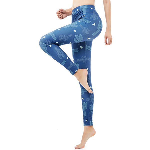 

9273 cactus 3d digital printing yoga leggings women's high waist big size, Black