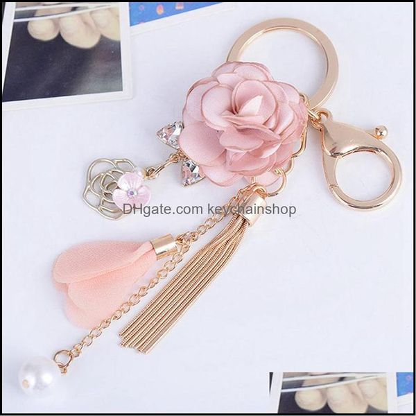 

keychains fashion accessories rose flowers pendants keychain crystal key chain pearl tassel ring women bag car jewelry gifts drop delivery 2, Silver