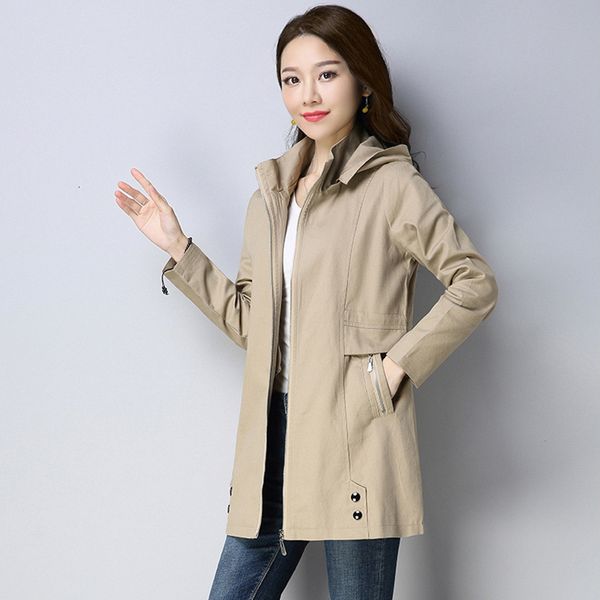 

2020 spring autumn trench coat womens casual loose windbreaker women solid hooded plus size middle-aged mother clothing n848, Tan;black