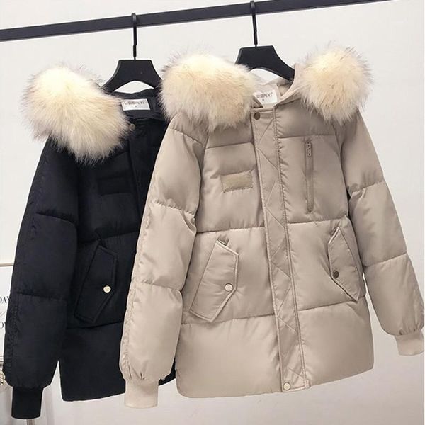 

new women's winter jackets and coats 2021 fashion large fur collar hooded female parkas thick warm loose down cotton coat w13461, Black