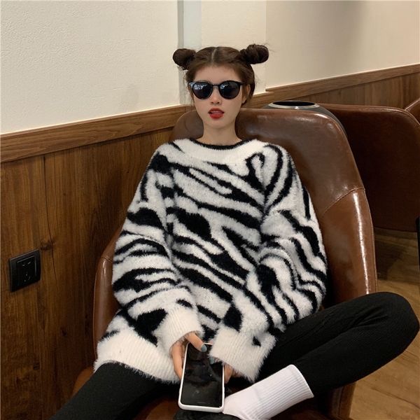 

8keyt autumn pullover 2020 new pullover j4axy mink-like loose lazy long-sleeved outerwear sweater women's c2132 style, White;black