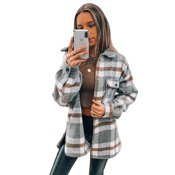 

2021 new women's sleeve collar long button down plaid shirt blouse lvq6, Black