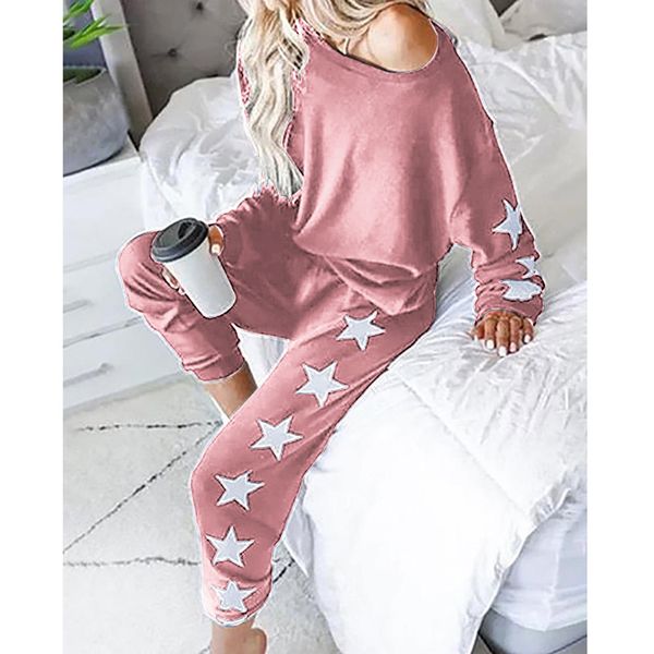 

женщины tracksuit с длинным рукав свитера + леггинсы брюки и джинсами двухкусочного suit нарядов свободной модами случайного костюмом звезда, White