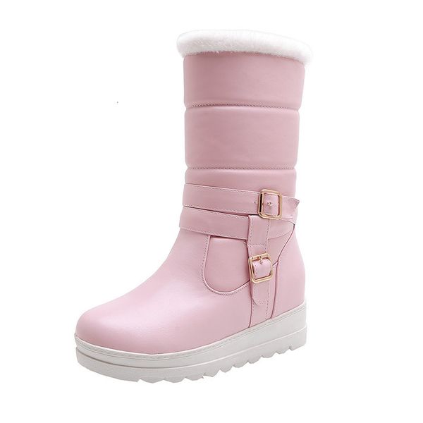 

2021 new mid calf warm winter snow high qulity round toe buckle boots sweet shoes black white pink pcfa