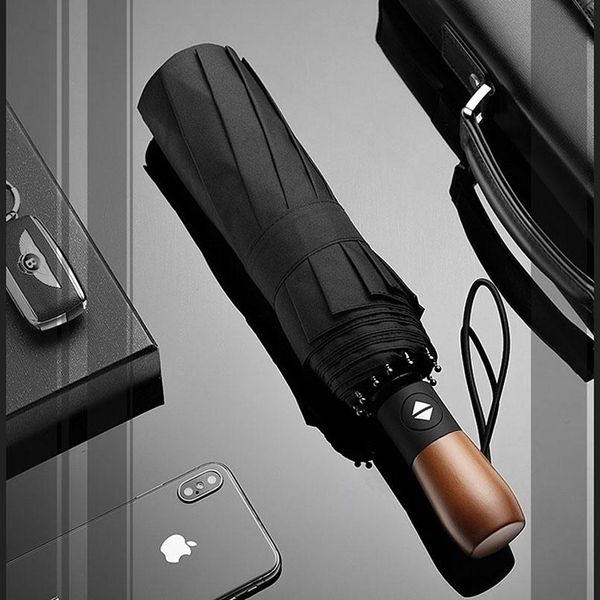 

three folding umbrella rain women matic 10 ribs strong windproof rainproof black umbrella male female of paraguas plegable bbyenl