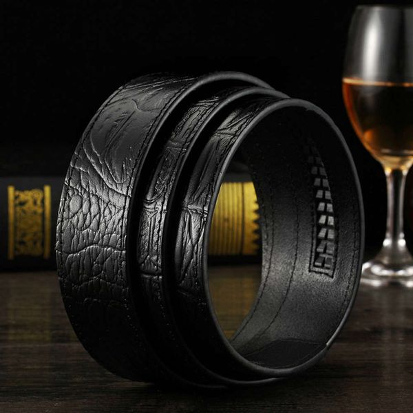 

leather belt men's automatic buckle belt, leather alligator no buckle belt, Black;brown