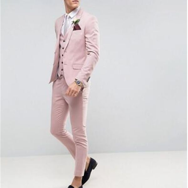 Tailor Made Pink Men Abiti da sposa Slim Fit Groom Prom Party Blazer Smoking maschile Giacca + Pantaloni + Gilet Costume Matrimonio Homme Terno 201106