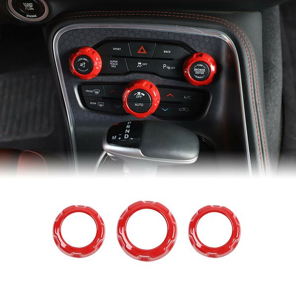 

red audio knob cover audio switch knob air conditioning switch ring for dodge challenger /charger 2015 up interior accessories