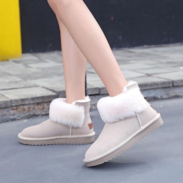 

ankle boots for women cow-suede-leather boots fur shoes warm winter slip-on snow flat shoes comfortable 2020, Black