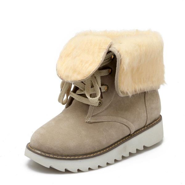 

women winter booties wear thick wool warm short barrel lace up snow boots snow boots fashion leisure dropshipping, Black