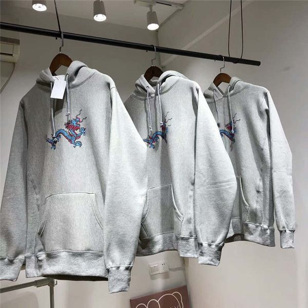 

winter new arrival men's chinese tai chi dragon embroidery plus velvet hooded sweater fashion street hong kong style warm sweaterasain, Black