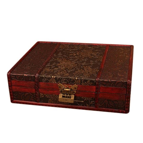 

wooden storage jewelry box big vintage wood box with metal lock wedding gift packaging manual deskdecoration, Pink;blue