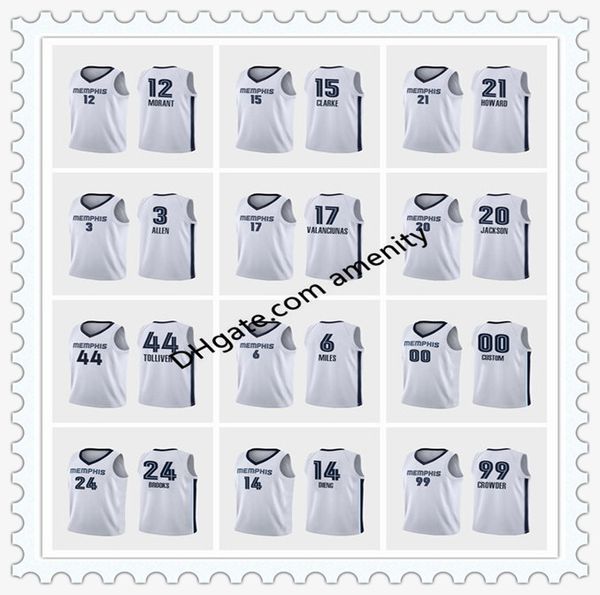 

гризли мемфис моран 13 jackson jr. 33 газоль 11 конли баскетбольного джерси белых ассоциаций ja jaren marc mike, Black