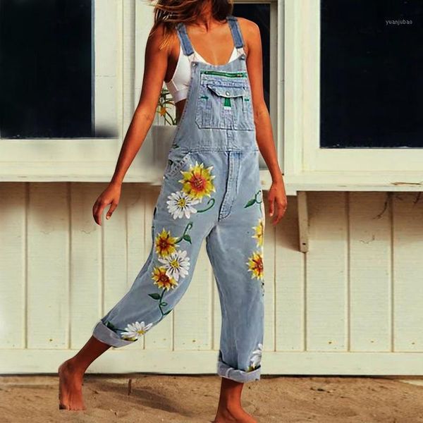

2020 fshion summer ladies rompers bib pants sleeveless denim floral floral-print one-pieces jumpsuit overalls1, Black;white