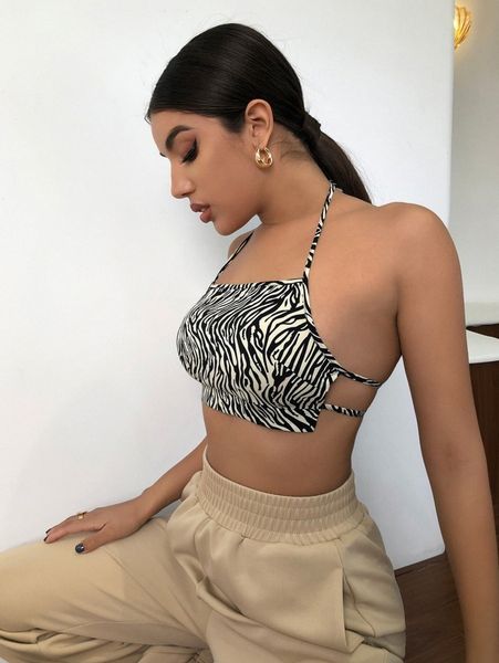 

zebra stripe backless halter x6t8#, White