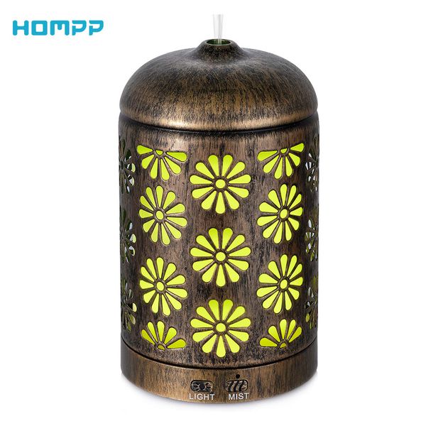 

vintage metal quiet aromatherapy humidifier,ultrasonic essential oil mist diffuser with 7 color changing lights bpa-200ml 1012