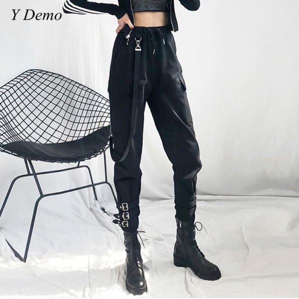 

hiphop boot cut pants women lace-up buckles cool female strap boots pants1, Black;white