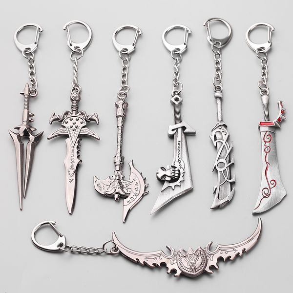 

classic movie w of world leader sword axe weapon keychain heavy motorbike cool car jewelry key chain for man charm gift, Silver
