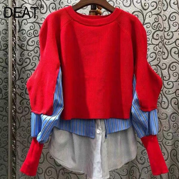 

deat] 2020 new autumn winter fashion sweater women full sleeve round collar patchwork over size irregular design casual ht0481, White;black