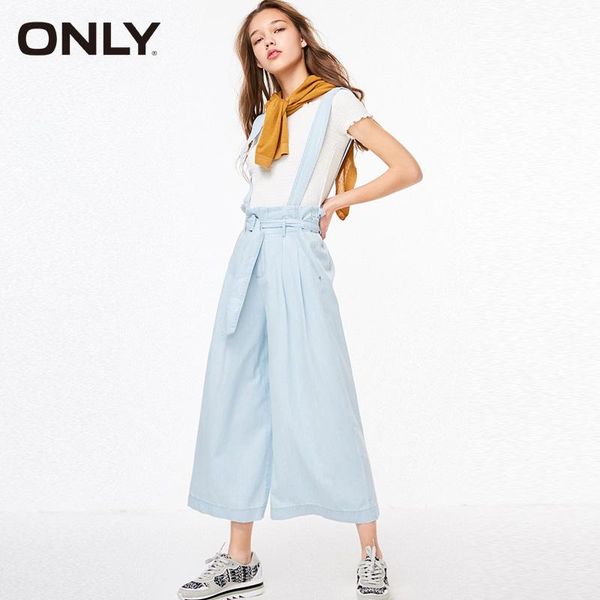 

women's jeans only high-rise wide-leg denim overalls | 11917l501, Blue
