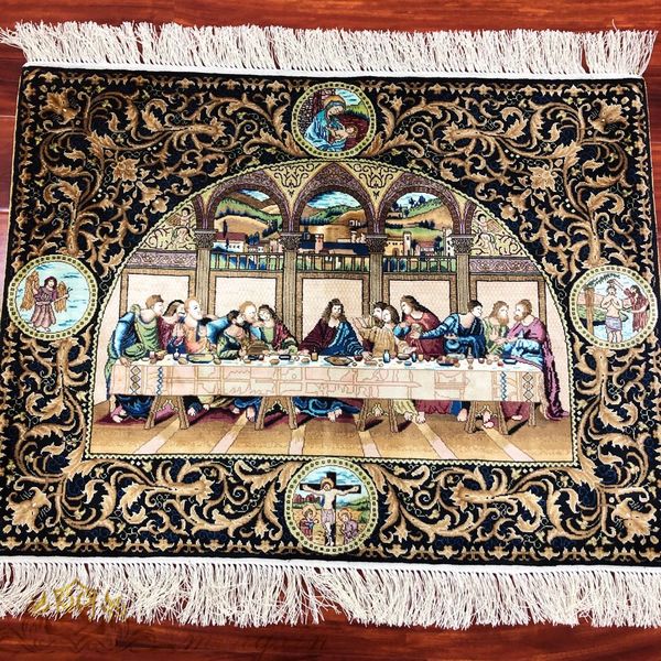 

3'x2.3' the last supper tapestry silk carpet handmade rugs oriental silk rug for living room wall