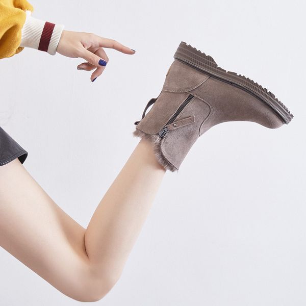 

genuine leather winter shoes women snow boots woman female height increasing 4.5cm, Black