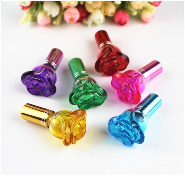 

20pcs/lot 6ml mini colorful rose shaped glass perfume bottle parfum fragrance cosmetic packaging bottle refillable gla qylmrc