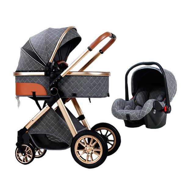 

3 in 1 baby stroller high landscape pram reclining baby carriage foldable light stroller with car seat cradel