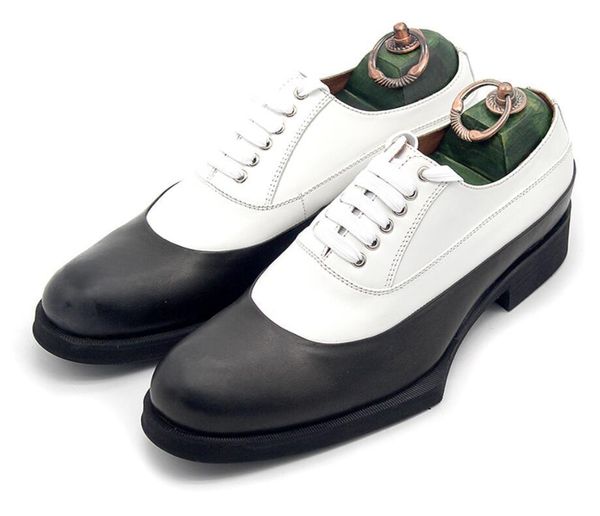 

black white patch men leather shoes oxfords lace up retro italy dress office business shoes spring autumn sapatos hombre