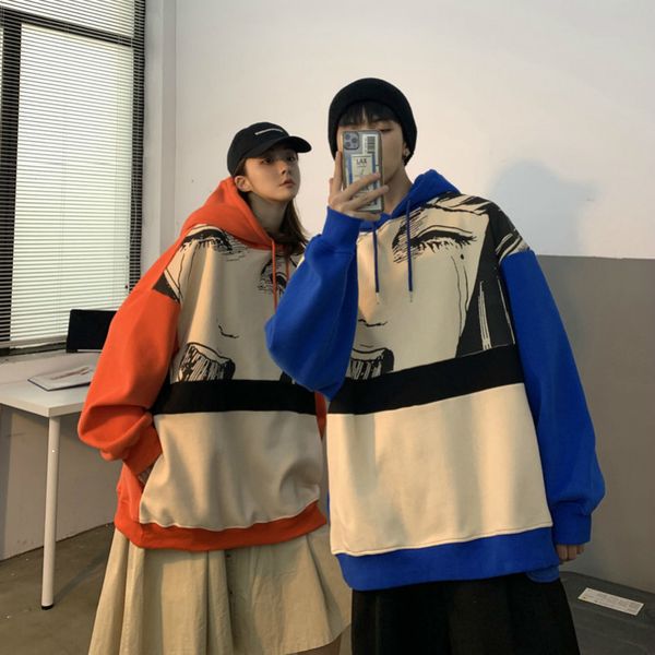 

lovers use 2021 spring couple anime cartoons print loose with hoodie hoodies of men in super-blue fire cargo sweaters 12b5, Black