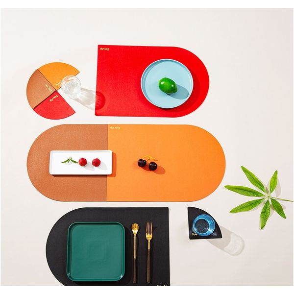 

placemat table mat plate tableware pad set pu leather heat insulation non slip placemats bowl coaster set for dinner kitchen f wmtxte