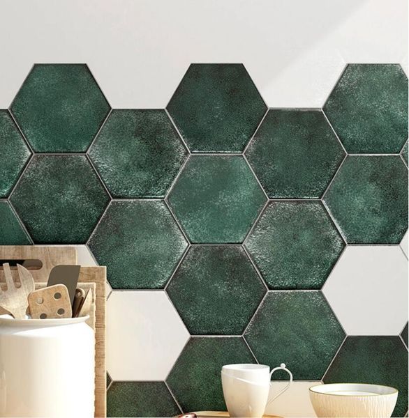 

Retro dark green hexagonal brick toilet net red restaurant hexagon floor tile toilet tile kitchen wall tiles